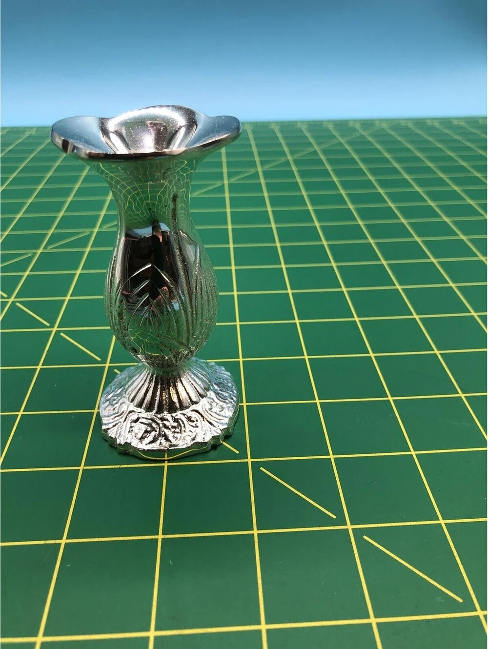 Two's Company Metal Bud Vase Silver Trumpet Floral Small Decorative Home Decor